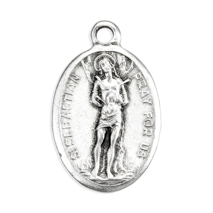 St. Sebastian Silver Oxidized Medal