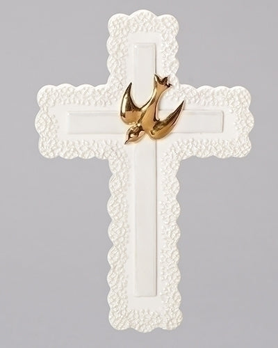 Glazed Lace with Gold Dove Confirmation Wall Cross