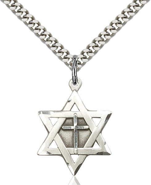 Estrella de David de plata esterlina con colgante de cruz