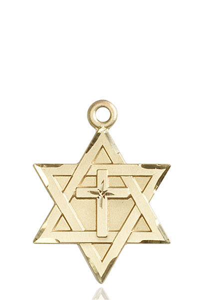 Estrella de David de oro de 14 kt con medalla de cruz