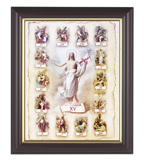 Stations of the Cross in Walnut Frame