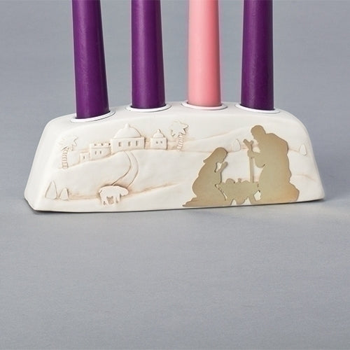 Advent Block Gold Holy Family Silhouette Candle Holder [candles not include]