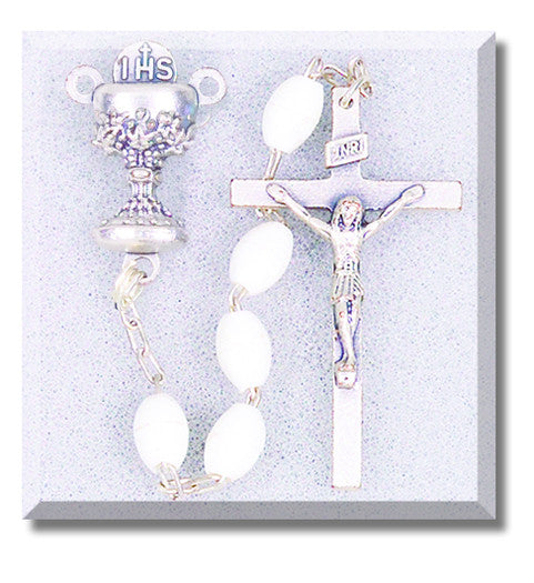 White Communion Plastic Rosary
