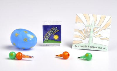 Huevo de plástico decorativo, crayones apilables en miniatura y hoja para colorear