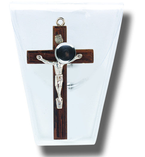 1" Wood Crucifix in a clear plastic snap case Religious Articles Hirten - St. Cloud Book Shop