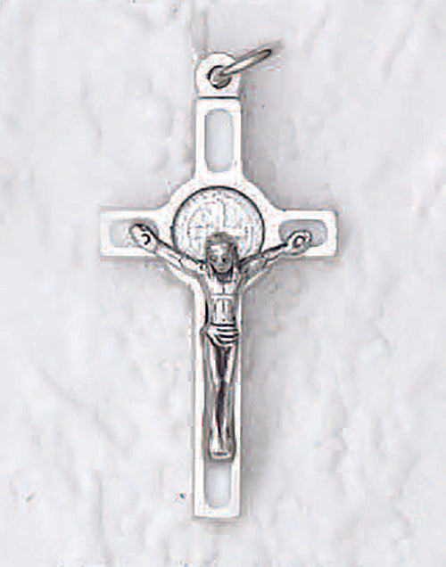 St. Benedict Silver Tone Enameled Cross - White