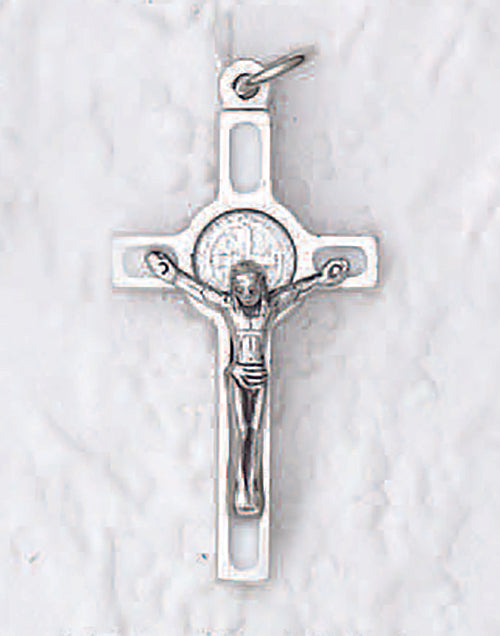 St. Benedict Silver Tone Enameled Cross - White