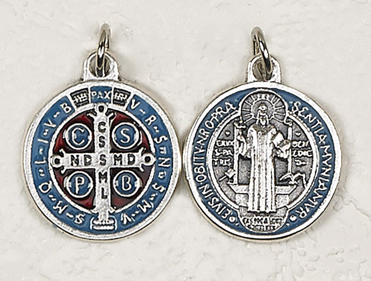 Saint Benedict Silver Tone with Light Blue Enamel Medal