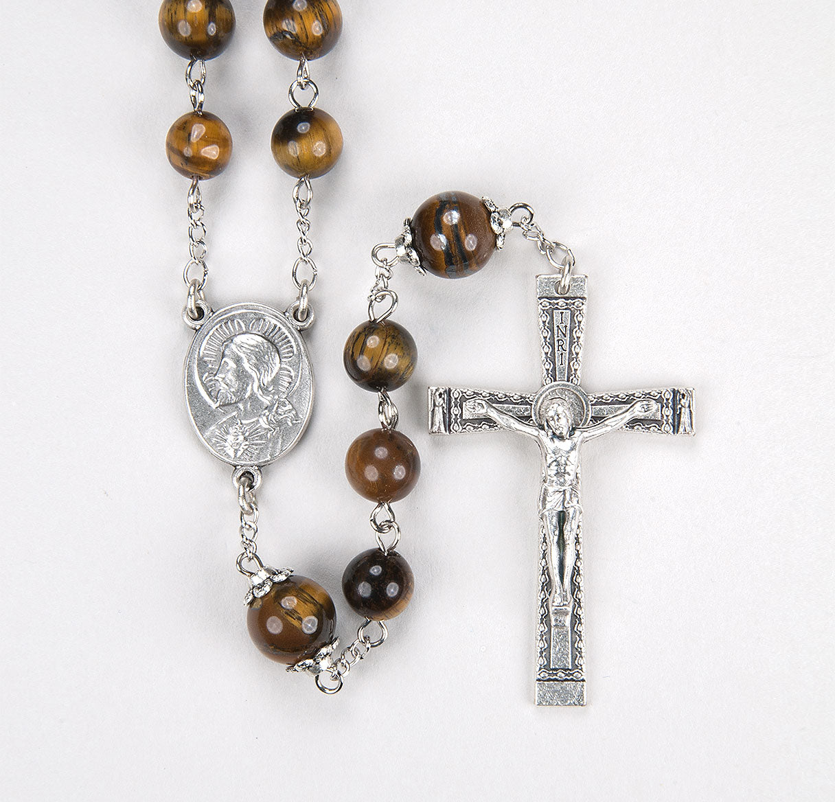 8mm Tiger Eye With 10mm Capped Our Father Bead Rosary