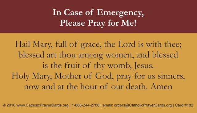 In Case of Emergency Prayer Card