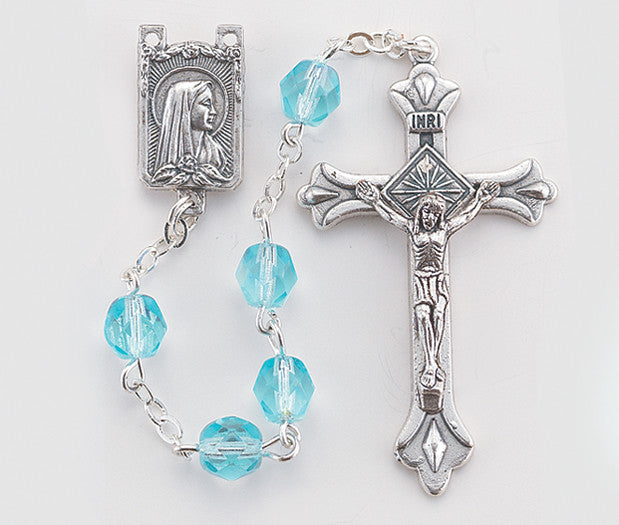 Aqua Cut Glass Bead Rosary