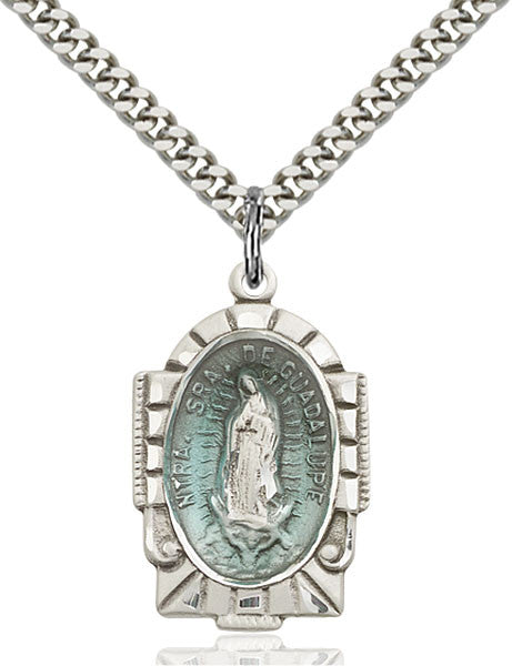 Sterling Silver O/L of Guadalupe Blue Epoxy Pendan