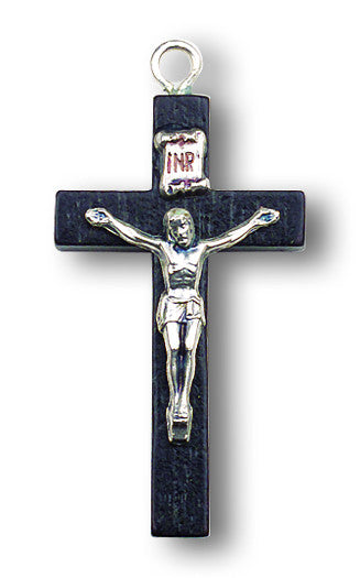 1.25" Black Wood Cross with Metal Corpus Small Italian Crucifix Religious Articles Hirten - St. Cloud Book Shop
