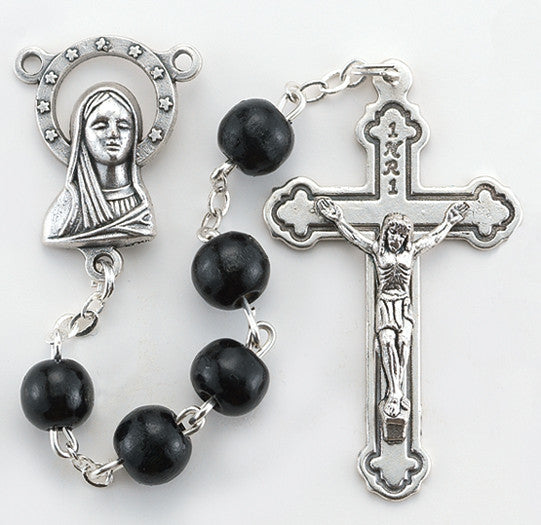 6mm Black Round Wood Rosary