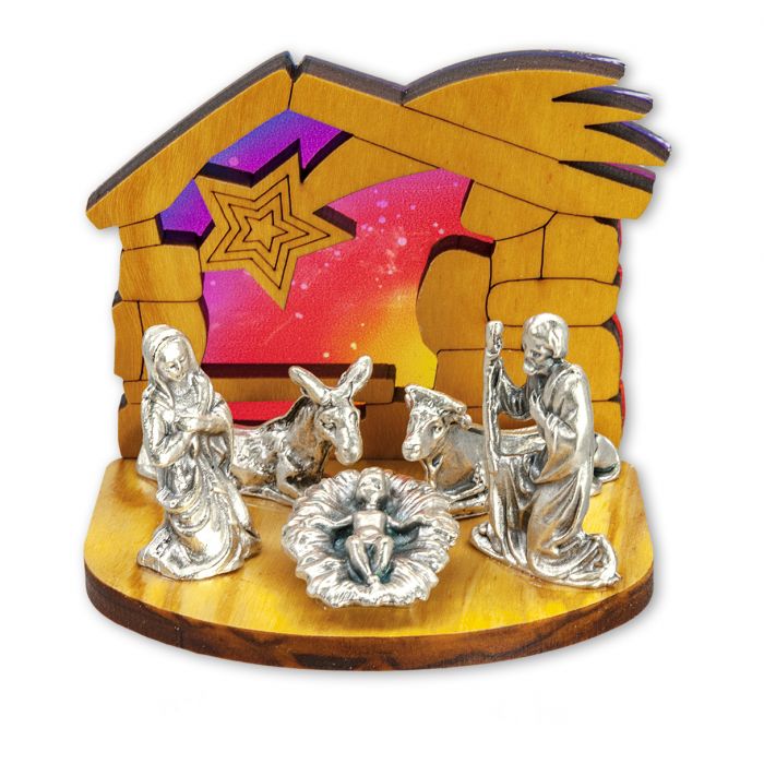 Wood Nativity with Colored Background