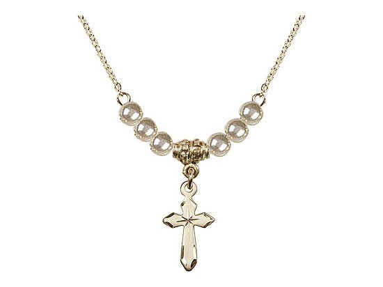 Gold Plated Cross with Faux Pearls Pendant