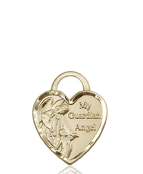 Medalla de corazón de ángel guardián de oro de 14 kt