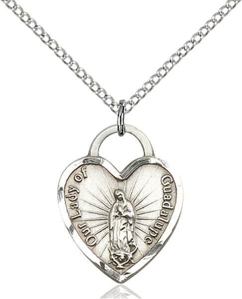 Sterling Silver O/L of Guadalupe Heart Pendant