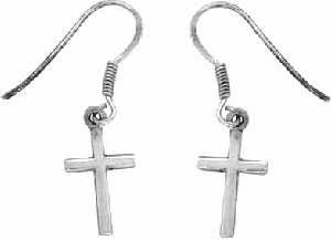 Earring Cross Small Thin with French Hooks (Sterling Silver)
