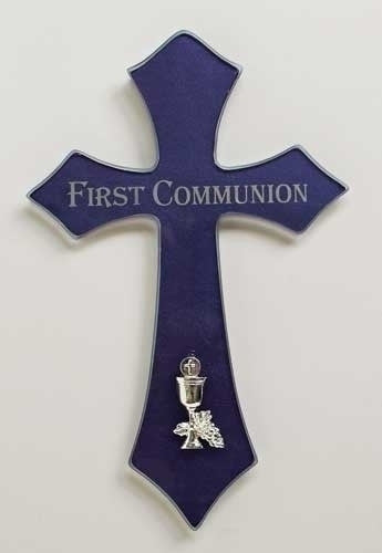 First Communion Blue Glass Cross