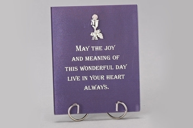 First Communion Blue Glass Table Plaque