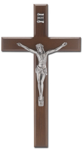 Walnut Crucifix Antique Silver Corpus