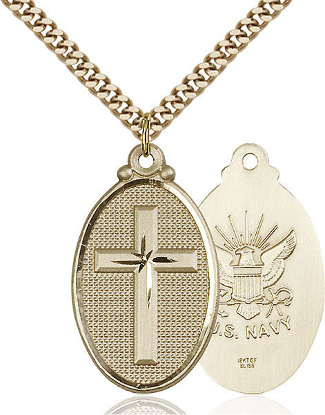 Gold Filled Cross / Navy Pendant