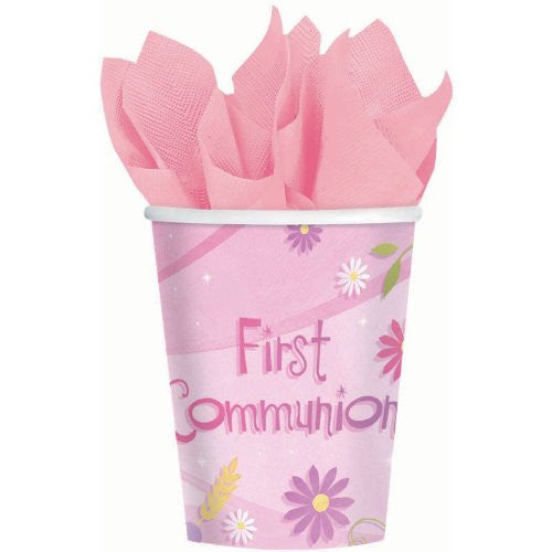 First Communion Pink Paper Cups, Hot/Cold