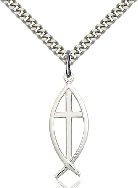 Sterling Silver Fish / Cross Pendant
