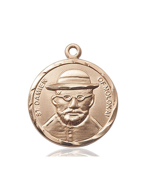 Medalla de San Damián de Molokai en oro de 14kt