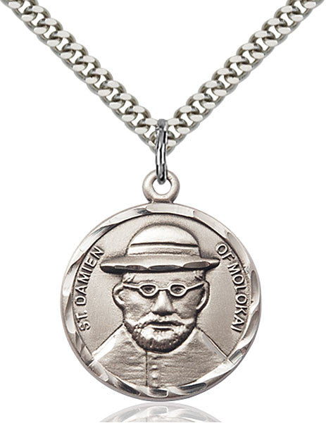 Sterling Silver Blessed Damian of Molokai Pendant