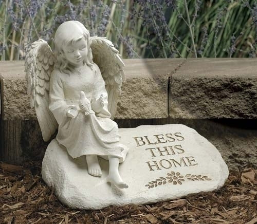 Angel On Stone Figure, 9.5"
