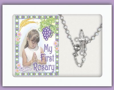 Mi primer rosario de cristal con tarjeta en caja de regalo