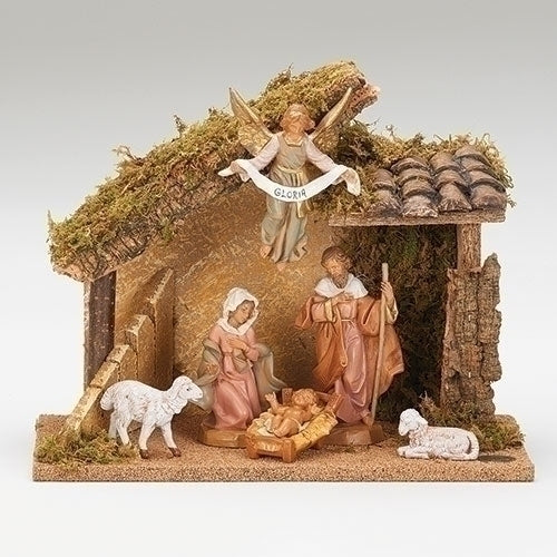 Nativity, 6 Piece Figure Set with Italian Stable, 5" Scale [Fontanini]
