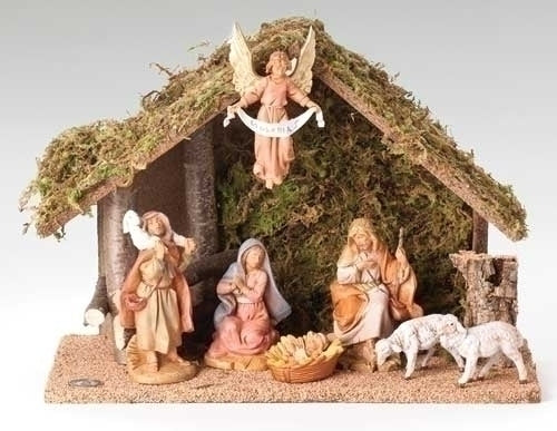 Nativity, 7 Piece Figure Set with Italian Stable, 5" Scale [Fontanini]