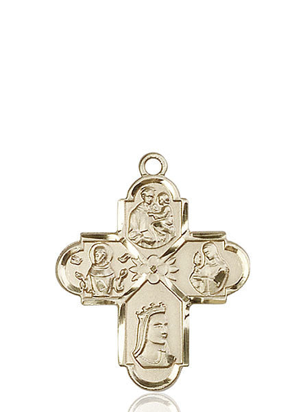 Medalla franciscana de 4 vías de oro de 14 kt