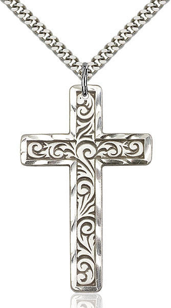 Colgante de cruz estriada de plata esterlina