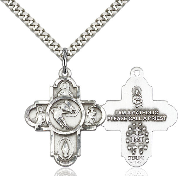 Sterling Silver 5-Way Ice Hockey Pendant