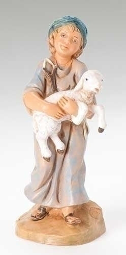 Silas Boy Holding Sheep Figure, 5" Scale [Fontanini]