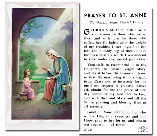 St Anne Holy Card With Prayer