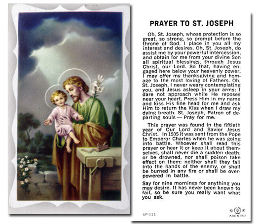 St Joseph  Holy Card W/Prayer