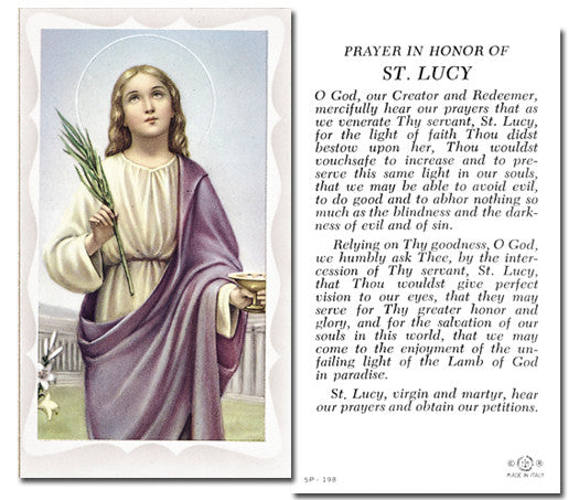 St Lucy With Prayer Holy Card