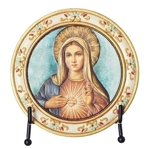 Placa Redonda Inmaculado Corazón de María con Caballete