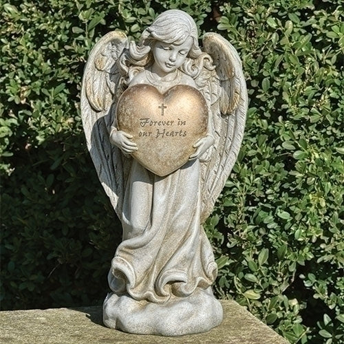 Estatua al aire libre del ángel del corazón conmemorativo 12.25"