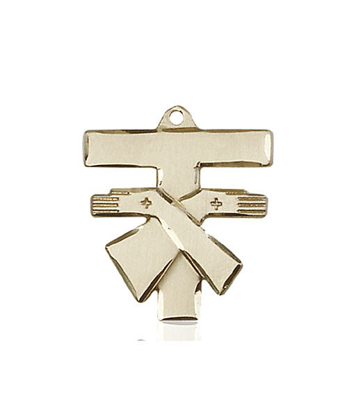 Medalla de cruz franciscana de oro de 14 kt