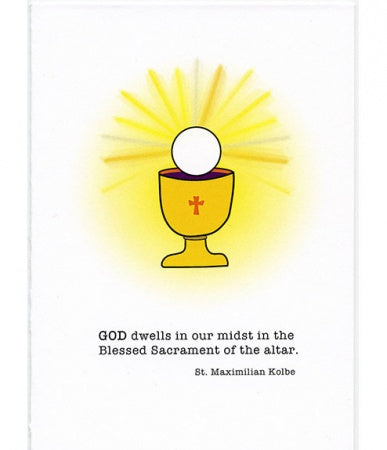 Tarjeta Primera Comunión Dios Habita en Nuestro Medio, San Maximiliano Kolbe