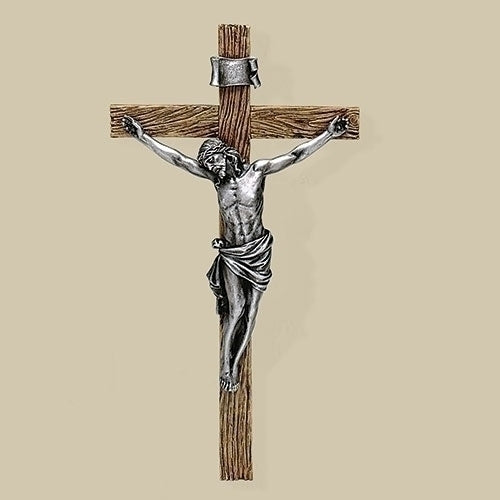 Crucifijo de Pared Plata Antigua 13.25"
