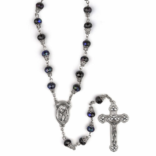 Black Glass Capped Rosary