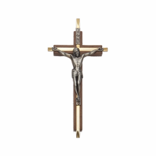 7" Walnut and Brass Wall Crucifix