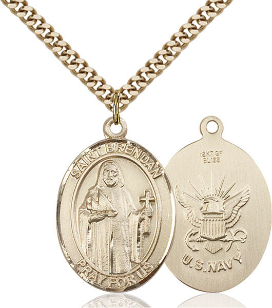 Gold Filled St. Brendan the Navigator/ Navy Pendan